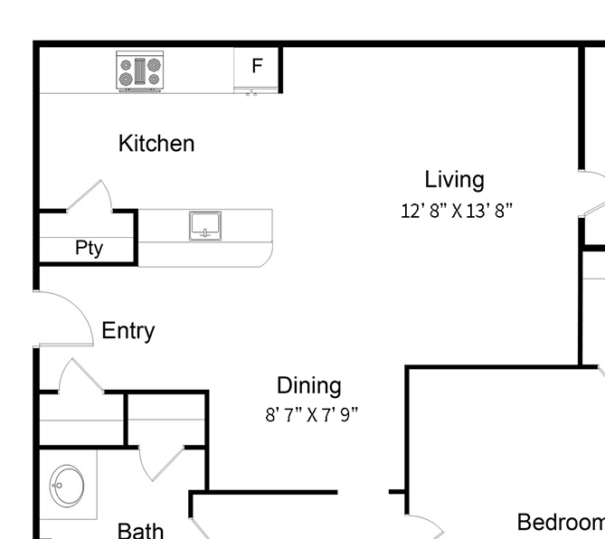 The Athens 1 bedroom floorplan